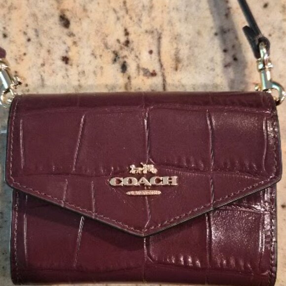 MINI ENVELOPE WALLET WITH STRAP (COACH CU175) GOLD/MERLOT - Picture 5 of 11